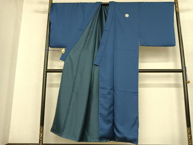 平和屋着物●男性 色紋付・羽織セット 菱地紋 青藍色 キングサイズ 洗える着物 AABF0699fy
