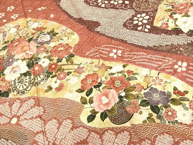 平和屋着物●豪華振袖 駒刺繍 絞り 片輪車花文 金銀彩 正絹 逸品 AABF0708fy