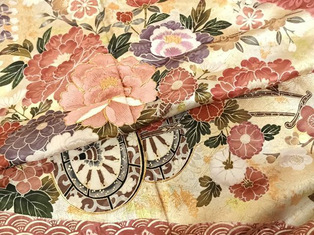 平和屋着物●豪華振袖 駒刺繍 絞り 片輪車花文 金銀彩 正絹 逸品 AABF0708fy