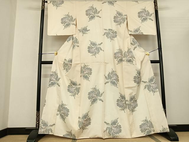 平和屋着物●本場大島紬 白大島 一元7マルキ 草花文 正絹 逸品 AABF0717fy