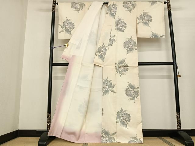 平和屋着物●本場大島紬 白大島 一元7マルキ 草花文 正絹 逸品 AABF0717fy