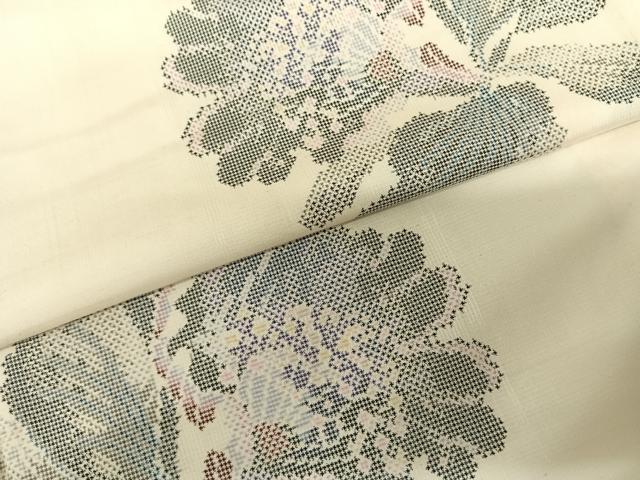 平和屋着物●本場大島紬 白大島 一元7マルキ 草花文 正絹 逸品 AABF0717fy