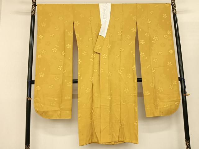 平和屋着物●振袖用長襦袢 無双仕立て 舞桜地紋 黄金色 半衿刺繍 正絹 逸品 AABF0719fy