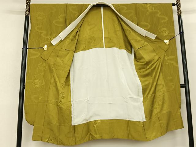平和屋着物●振袖用長襦袢 無双仕立て 雲取り枝梅地紋 菜種油色 正絹 逸品 AABF0724fy