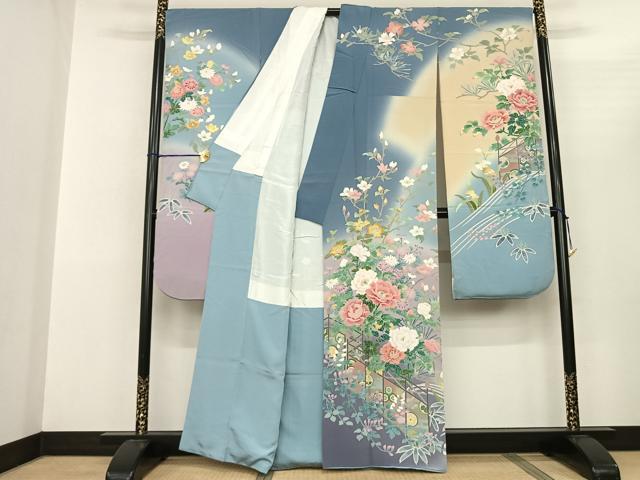 平和屋着物●豪華振袖 友禅 作家物 玉峰 枝花文 暈し染め 正絹 逸品 AABF0736fy