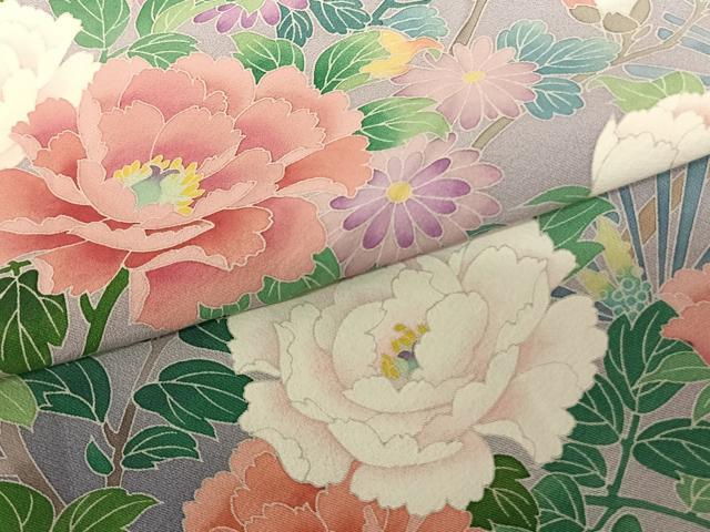 平和屋着物●豪華振袖 友禅 作家物 玉峰 枝花文 暈し染め 正絹 逸品 AABF0736fy
