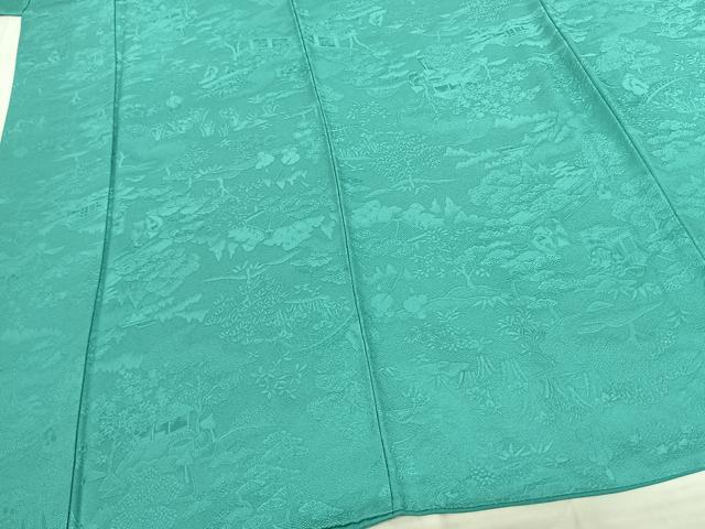平和屋着物●上質な色無地 作家物 人物風景地紋 青緑色 さが美扱い ロング丈 正絹 逸品 AABF0738fy