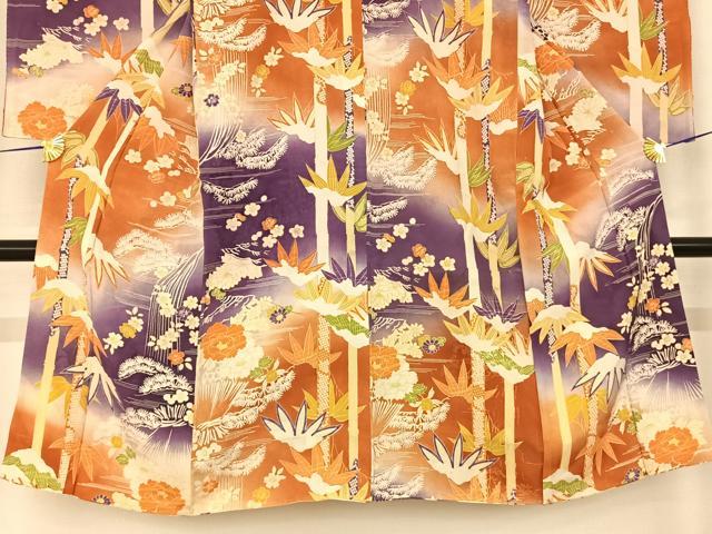 平和屋着物●アンティーク 大正ロマン 小紋 笹竹花文 暈し染め 正絹 逸品 AABF0741fy