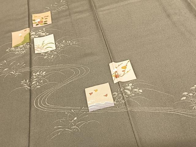 平和屋着物●訪問着 手描き 色紙花鳥文 金糸 金彩 正絹 逸品 AABF0750fy