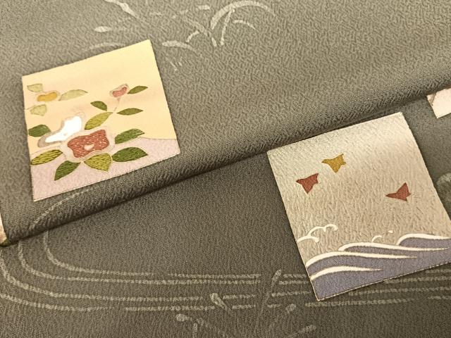 平和屋着物●訪問着 手描き 色紙花鳥文 金糸 金彩 正絹 逸品 AABF0750fy