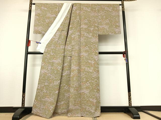 平和屋着物▽上質な小紋 単衣 風景花鳥文 正絹 逸品 AABF0761jh