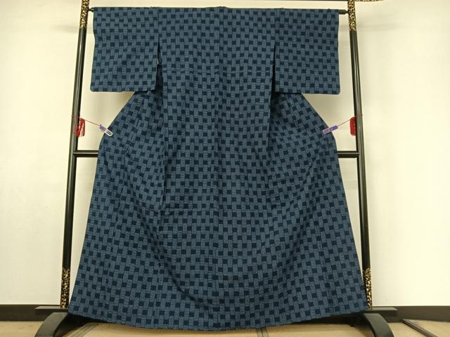 平和屋着物▽綿薩摩 単衣 格子 伊勢丹扱い 木綿 AABF0767jh