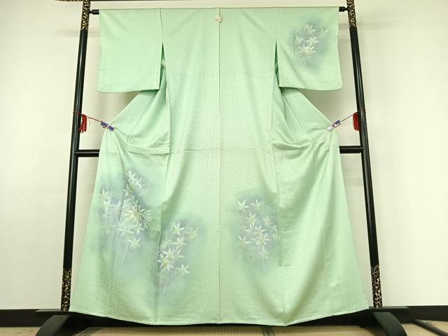 平和屋着物▽訪問着 単衣 手描き 草花文 暈し染め 金銀彩 正絹 逸品 AABF0772jh