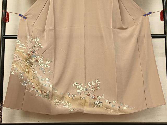 平和屋着物▽訪問着 単衣 御所車花文 暈し染め 金彩 正絹 逸品 AABF0774jh