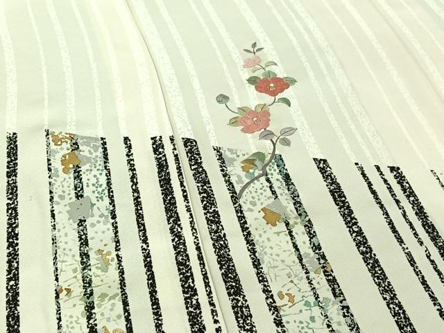 平和屋着物▽訪問着 単衣 刺繍 枝花文 金銀彩 金糸 正絹 逸品 AABF0797jh