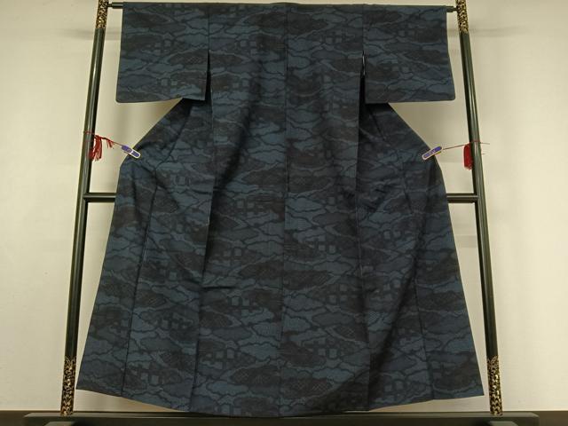 平和屋着物▽上質な紬 単衣 雲取り文 正絹 逸品 AABF0800jh