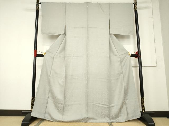 平和屋着物●上質な色無地 扇面花地紋 銀鼠色 正絹 逸品 未使用 AABF0886ck