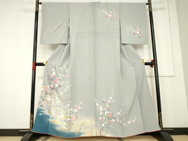 平和屋着物●訪問着 友禅 流水鴛鴦花文 暈し染め 金彩 正絹 逸品 AABF0890ck