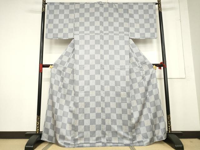 平和屋着物●上質な小紋 市松文 正絹 逸品 AABF0906ck
