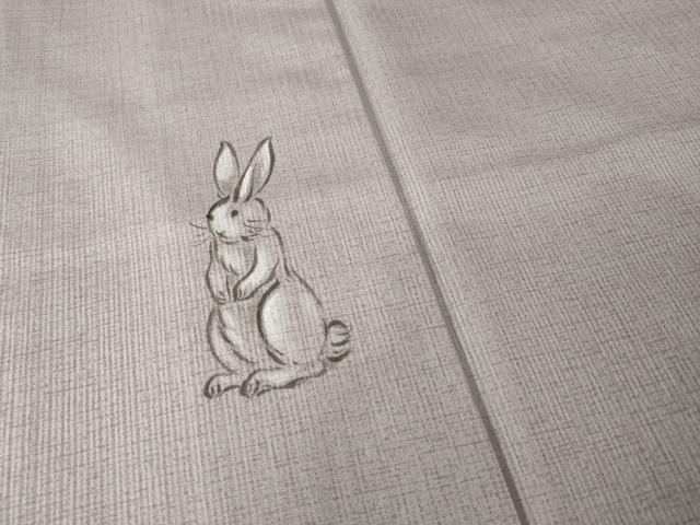 平和屋着物●上質な紬 うさぎ 兎 ワンポイント 正絹 逸品 AABF0907ck