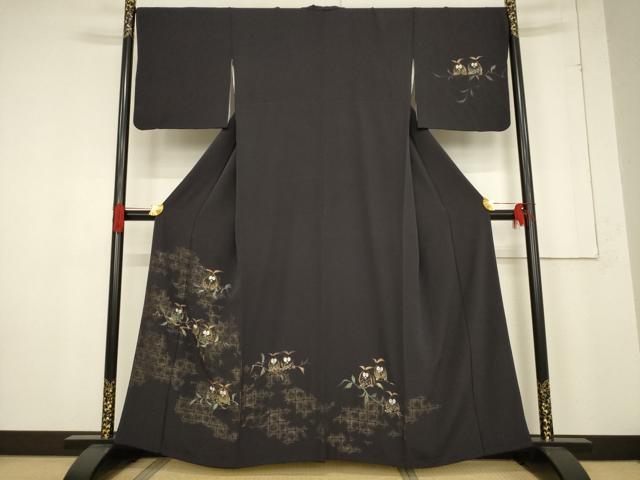 平和屋着物●訪問着　手描き　ミミズク　金彩　正絹　逸品　AABF0920ck 平和屋着物○訪問着 手描き ミミズク 金彩 正絹 逸品 AABF0920ck