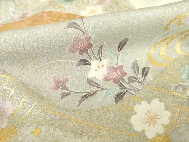 平和屋着物●訪問着 流水花籬文 暈し染め 金彩 正絹 逸品 AABF0947ck