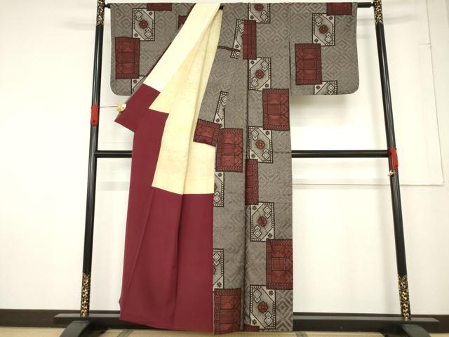 平和屋着物●本場大島紬 龍郷絣色紙重ね花文 正絹 逸品 AABF0958ck