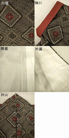 平和屋着物●本場大島紬 龍郷絣 花菱文 正絹 逸品 AABF0960ck
