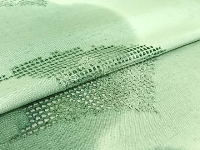 平和屋着物▽訪問着 単衣 紬地 刺繍 雲取り花文 暈し染め 正絹 逸品 AABF0961jh