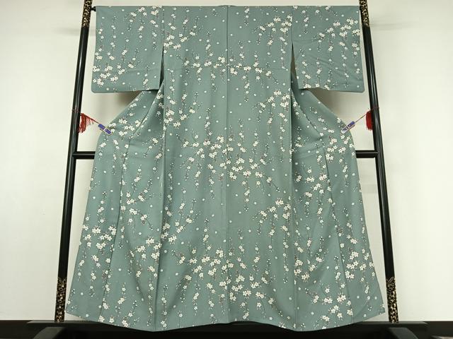 平和屋着物▽上質な小紋 単衣 枝花文 正絹 逸品 AABF0964jh