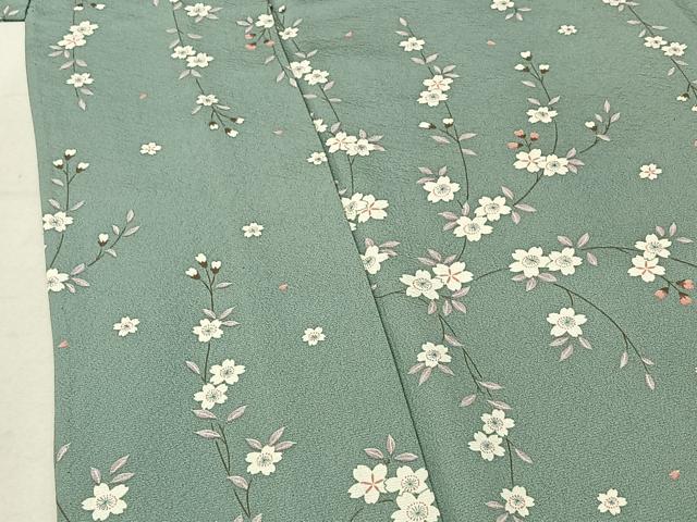 平和屋着物▽上質な小紋 単衣 枝花文 正絹 逸品 AABF0964jh
