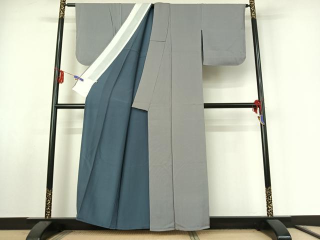 平和屋着物▽江戸小紋 単衣 万筋 御召御納戸色×白色 正絹 逸品 AABF0971jh
