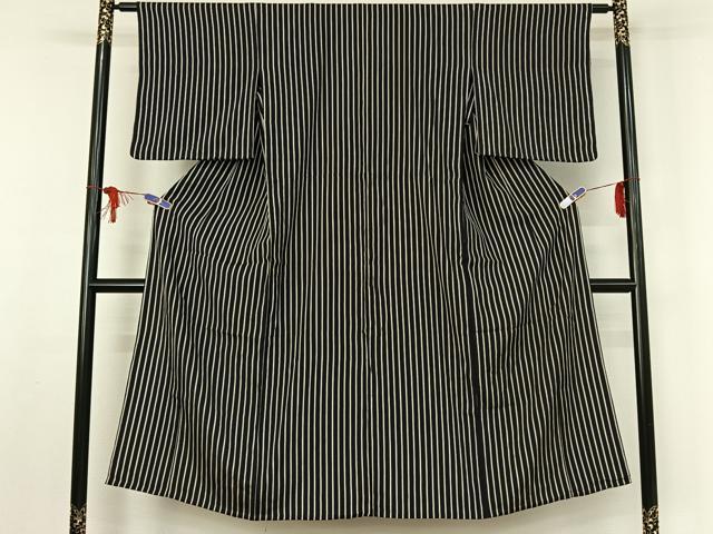 平和屋着物▽お召 単衣 縞 銀通し地 正絹 逸品 AABF0974jh