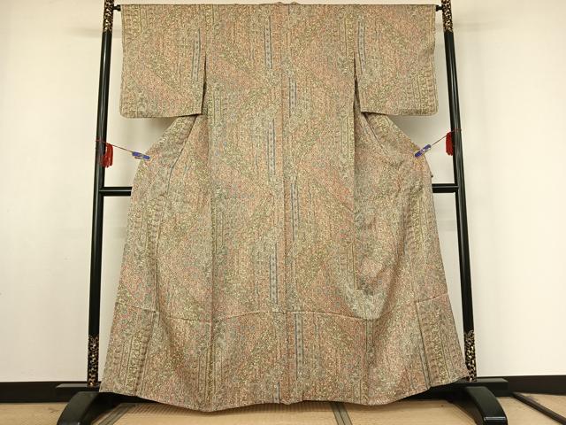 平和屋着物▽上質な小紋 単衣 切嵌更紗花文 正絹 逸品 AABF0975jh