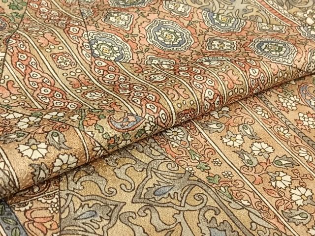 平和屋着物▽上質な小紋 単衣 切嵌更紗花文 正絹 逸品 AABF0975jh