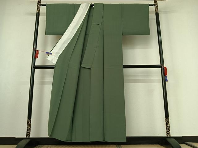 平和屋着物▽上質な色無地 単衣 老竹色 正絹 逸品 AABF0978jh