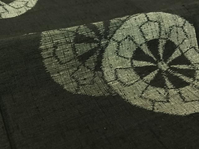 平和屋着物▽上質な紬 単衣 源氏車文 黒地 正絹 逸品 AABF0981jh