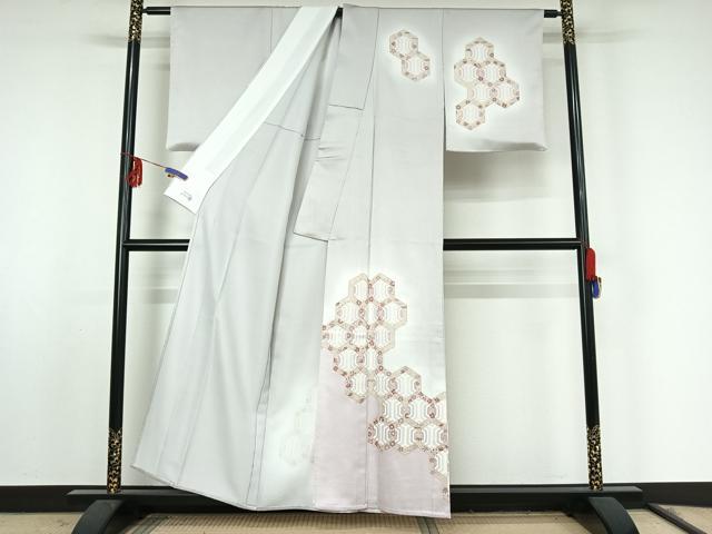 平和屋着物▽洗える最高級着物 <英>はなぶさ謹製 訪問着 単衣 亀甲花文 暈し染め 金彩 洗える着物 AABF0990jh