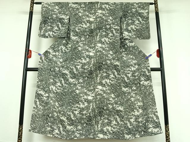 平和屋着物▽上質な小紋 単衣 草葉文 正絹 逸品 AABF0992jh