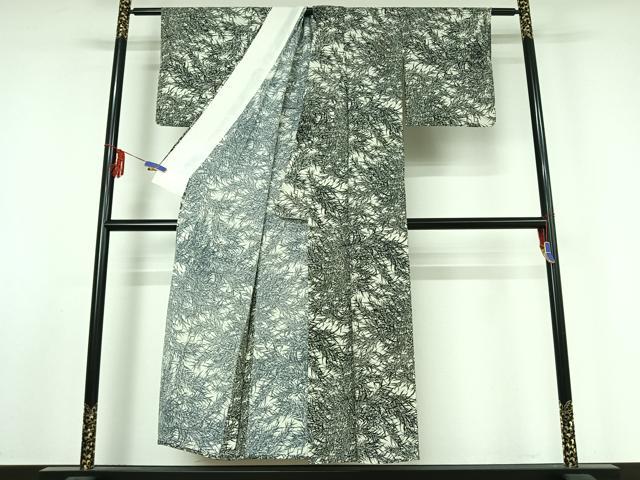 平和屋着物▽上質な小紋 単衣 草葉文 正絹 逸品 AABF0992jh