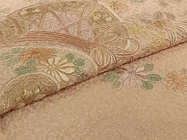 平和屋着物▽訪問着 単衣 中国三大刺繍 汕頭刺繍 スワトウ刺繍 総刺繍 花鼓文 金糸 正絹 逸品 AABF0993jh