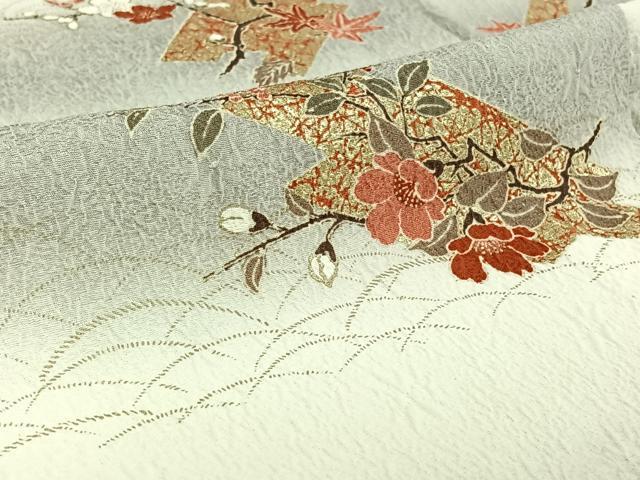 平和屋着物▽上質な小紋 単衣 枝花文 暈し染め 金彩 正絹 逸品 AABF0996jh