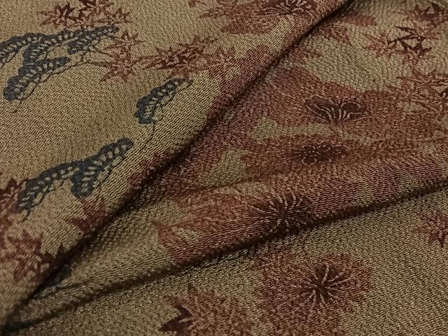平和屋着物▽上質な小紋 単衣 型染め 草花文 鬼しぼ縮緬 正絹 逸品 AABF0997jh