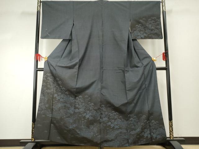 平和屋着物●訪問着 本場大島紬 カタス7マルキ 渡り橋風景文 正絹 逸品 AABF1019cs