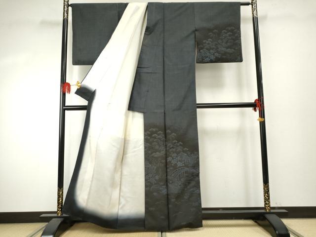 平和屋着物●訪問着 本場大島紬 カタス7マルキ 渡り橋風景文 正絹 逸品 AABF1019cs