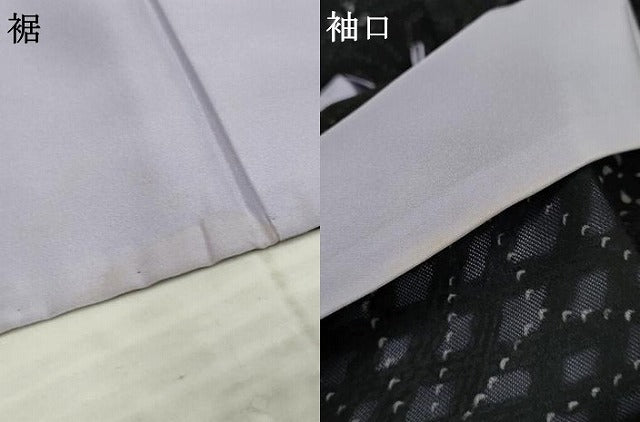 平和屋着物●上質な小紋 紋紗 麻の葉文様 黒地 正絹 逸品 AABF1025cs
