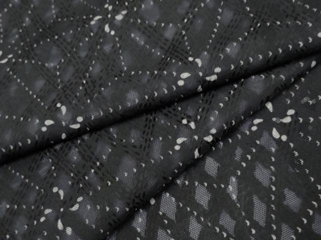 平和屋着物●上質な小紋 紋紗 麻の葉文様 黒地 正絹 逸品 AABF1025cs