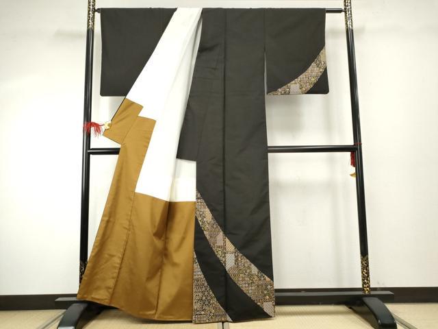 平和屋着物●本場大島紬 訪問着 総刺繍 吉祥更紗花鳥文 金糸 正絹 逸品 AABF1026cs