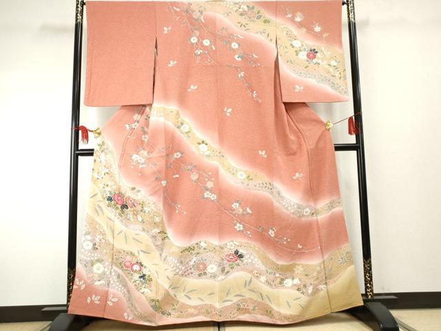 平和屋着物●訪問着 友禅 草花文 暈し染め 金彩 正絹 逸品 未使用 AABF1031cs
