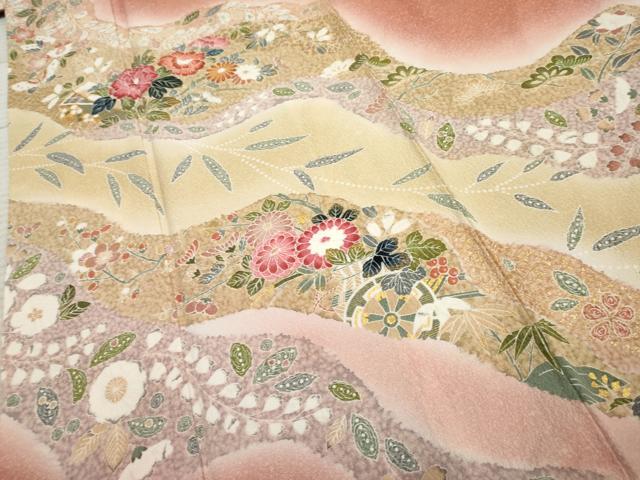 平和屋着物●訪問着 友禅 草花文 暈し染め 金彩 正絹 逸品 未使用 AABF1031cs